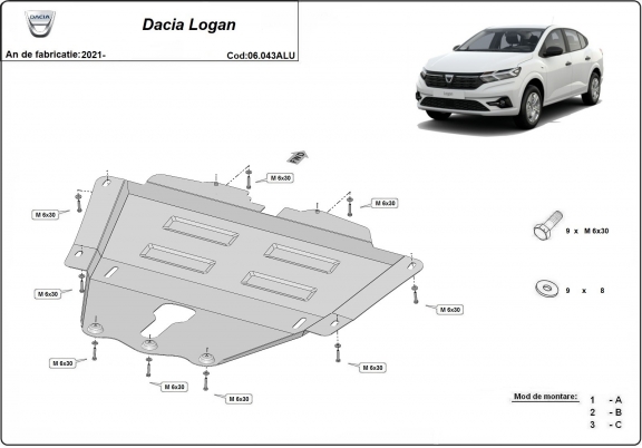 Aluminium protection sous moteur et de la boîte de vitesse Dacia Logan