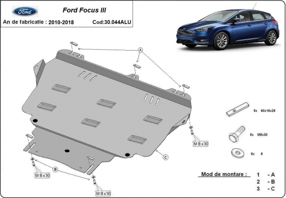 Protection sous moteur et de la boîte de vitesse Ford Focus - Aluminium 