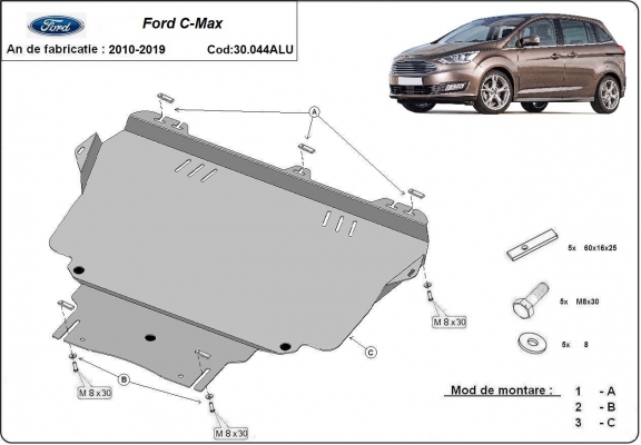 Protection sous moteur et de la boîte de vitesse Ford C-max - Aluminium 
