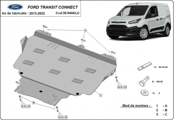 Protection sous moteur et de la boîte de vitesse Ford Transit Connect - Aluminium 