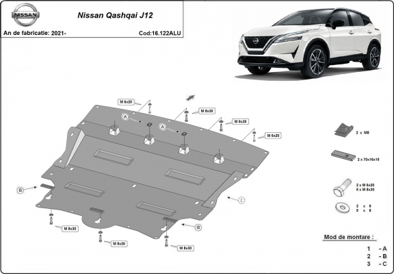 Protection sous moteur et de la boîte de vitesse Nissan Qashqai J12 - Aluminium 