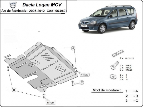 Protection sous moteur et de la boîte de vitesse Dacia Logan 1 MCV