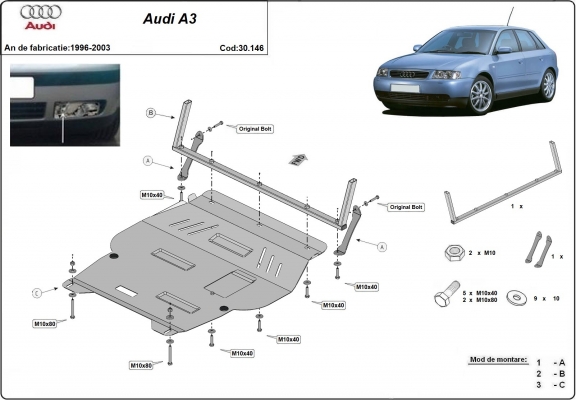 Protection sous moteur et de la boîte de vitesse Audi A3