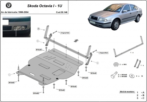 Protection sous moteur et de la boîte de vitesse Skoda Octavia 1