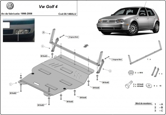 Aluminium protection sous moteur et de la boîte de vitesse Volkswagen Golf