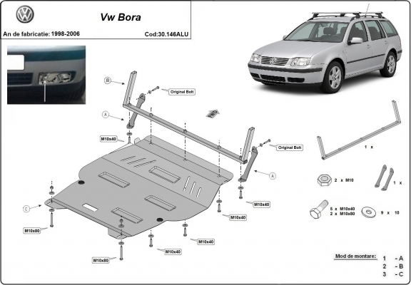 Aluminium protection sous moteur et de la boîte de vitesse Volkswagen Bora