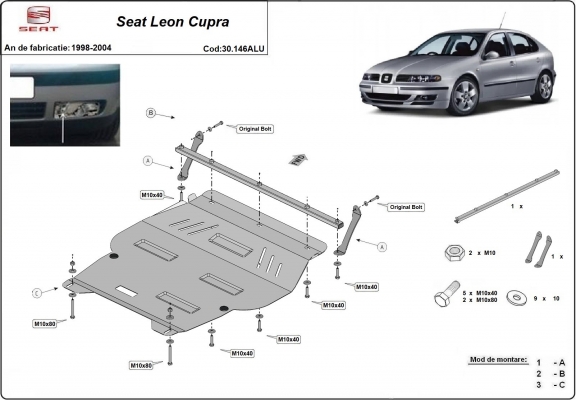 Aluminium protection sous moteur et de la boîte de vitesse Seat Leon Cupra