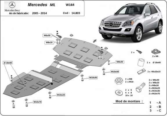 Protection sous moteur et de la boîte de vitesse Mercedes ML W164