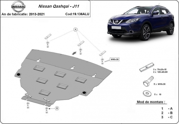Protection sous moteur et de la boîte de vitesse Nissan Qashqai J11 - Aluminium 
