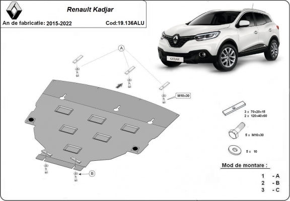 Protection sous moteur et de la boîte de vitesse Renault Kadjar - Aluminium 