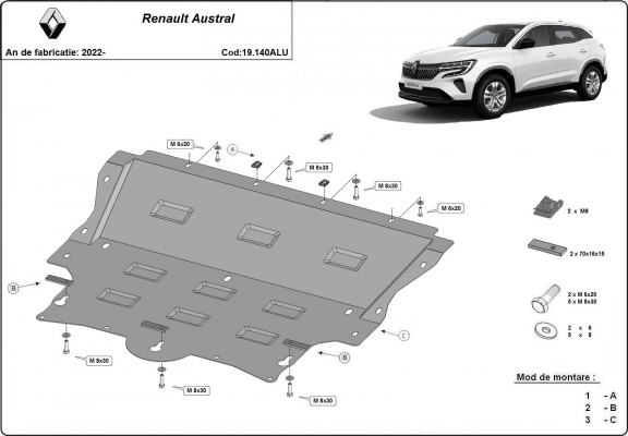 Protection sous moteur et de la boîte de vitesse Renault Austral - Aluminium 