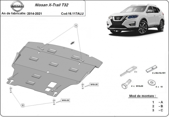 Protection sous moteur et de la boîte de vitesse Nissan X-Trail T32 - Aluminium 