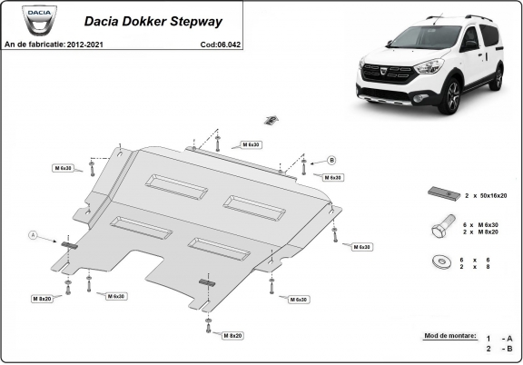 Protection sous moteur et de la boîte de vitesse Dacia Dokker Stepway