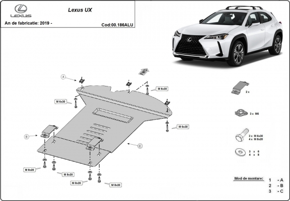 Protection / verrou de catalyseur en aluminium pour Lexus UX