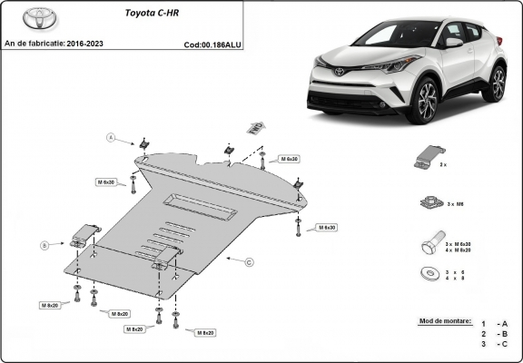 Protection / verrou de catalyseur en aluminium pour Toyota C-HR