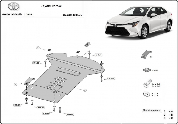 Protection / verrou de catalyseur en aluminium pour Toyota Corolla