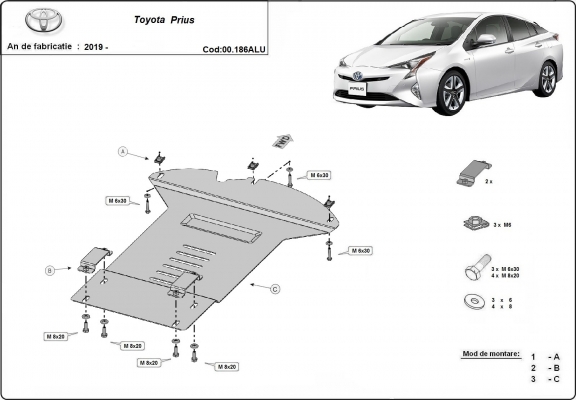 Protection / verrou de catalyseur en aluminium pour Toyota Prius