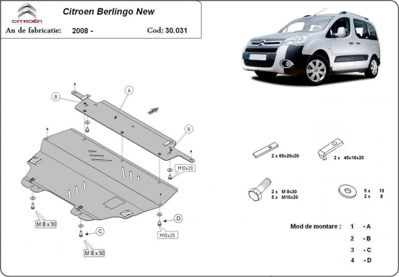 Protection sous moteur et de la boîte de vitesse Citroen Berlingo