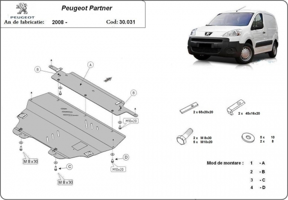 Protection sous moteur et de la boîte de vitesse Peugeot Partner