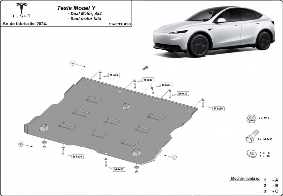 Protection sous moteur électrique avant pour Tesla Model Y AWD