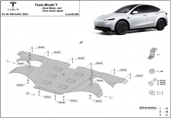 Protection sous moteur électrique arrière Tesla Model Y