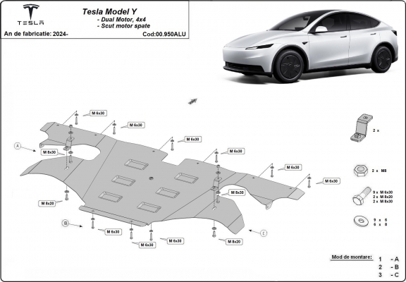 Protection moteur électrique arrière en aluminium – Tesla Model Y