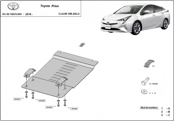 Protection / verrou de catalyseur en aluminium pour Toyota Prius