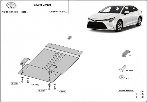 Protection / verrou de catalyseur en aluminium pour Toyota Corolla