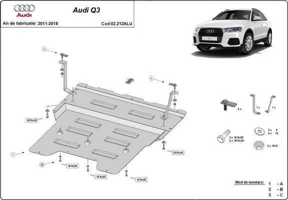 Aluminium protection sous moteur et de la boîte de vitesse Audi Q3