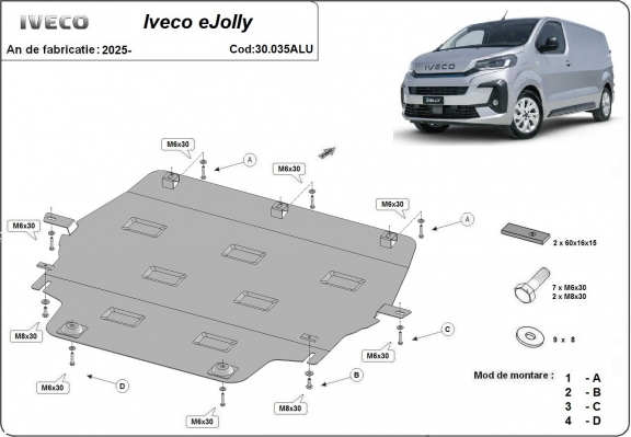 Protection sous moteur et de la boîte de vitesse Iveco eJolly - Aluminium 