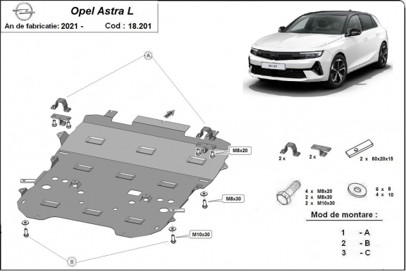 Protection sous moteur et de la boîte de vitesse Opel Astra L