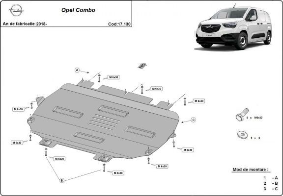 Protection sous moteur et de la boîte de vitesse Opel Combo E 