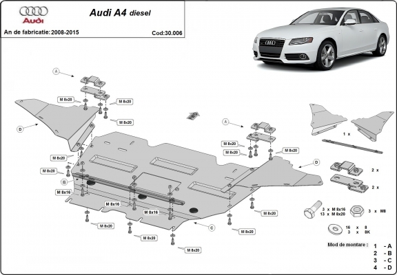 Protection sous moteur et de la radiateur Audi A4  B8 diesel 