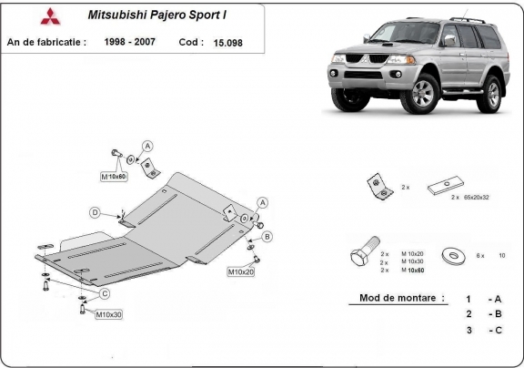 Protection sous moteur et de la radiateur Mitsubishi Pajero Sport 1
