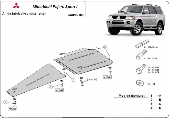 Protection de la boîte de vitesse et de la différentiel Mitsubishi Pajero Sport 1
