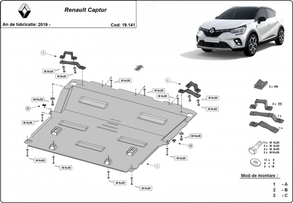 Protection sous moteur et de la boîte de vitesse Renault Captur