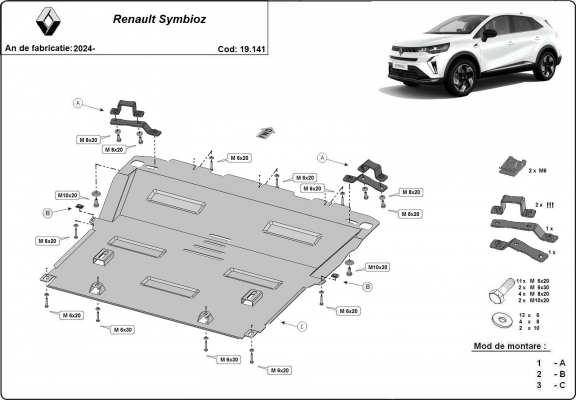 Protection sous moteur et de la boîte de vitesse Renault Symbioz 