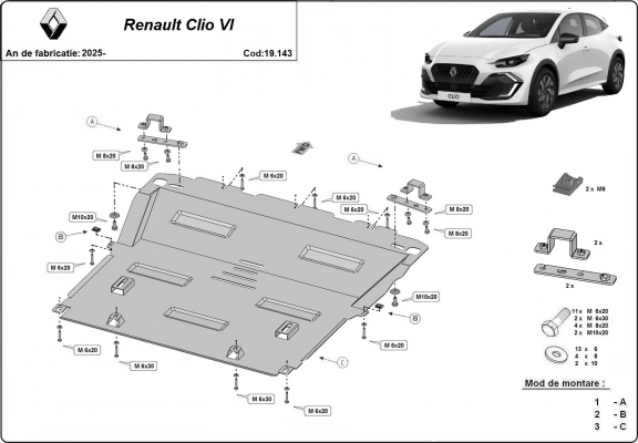 Protection sous moteur et de la boîte de vitesse Renault Clio 6