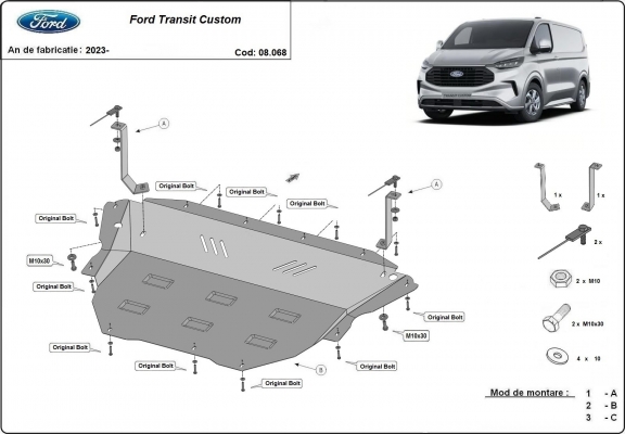 Protection sous moteur et de la boîte de vitesse Ford Tourneo Custom