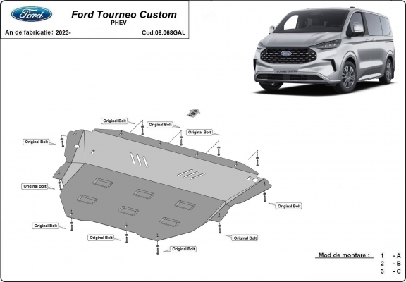 Acier galvanisé protection sous moteur et de la boîte de vitesse Ford Tourneo Custom PHEV