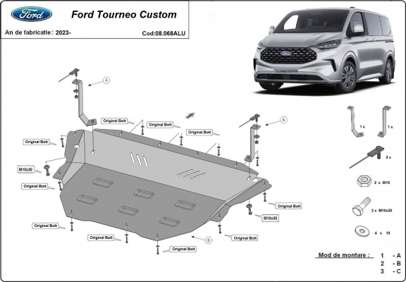Aluminium protection sous moteur et de la boîte de vitesse Ford Tourneo Custom