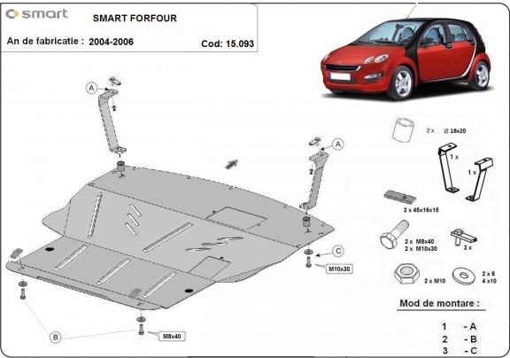 Protection sous moteur et de la boîte de vitesse Smart ForFour