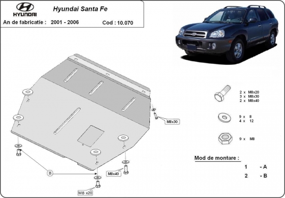 Protection sous moteur et de la boîte de vitesse Hyundai Santa Fe
