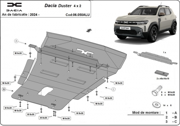 Protection sous moteur et de la boîte de vitesse Dacia Duster Aluminium- 4x2