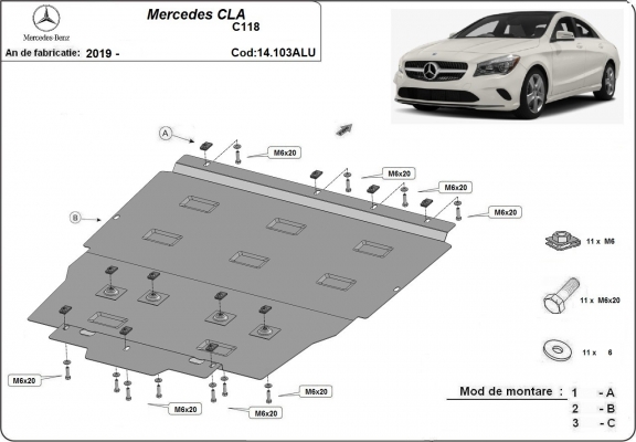 Aluminum protection sous moteur et de la boîte de vitesse Mercedes CLA