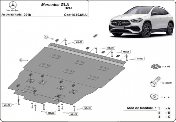 Aluminum protection sous moteur et de la boîte de vitesse Mercedes GLA