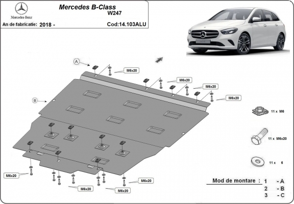 Aluminum protection sous moteur et de la boîte de vitesse Mercedes B-Classe
