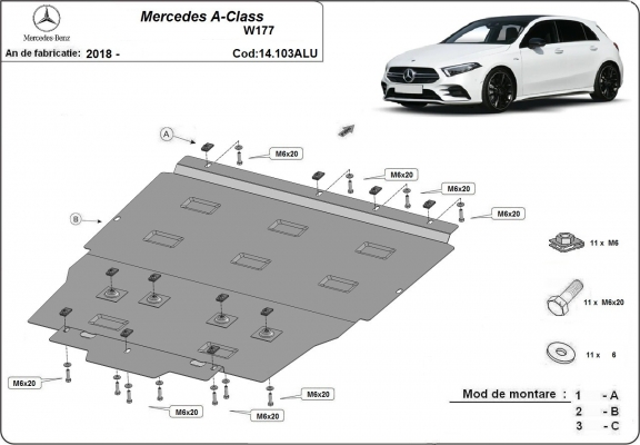 Aluminum protection sous moteur et de la boîte de vitesse Mercedes A-Classe