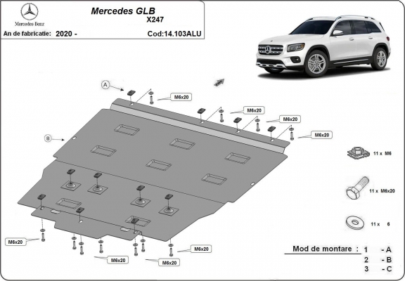 Aluminum protection sous moteur et de la boîte de vitesse Mercedes GLB