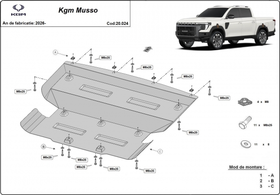 Protection sous moteur et de la radiateur KGM Musso 